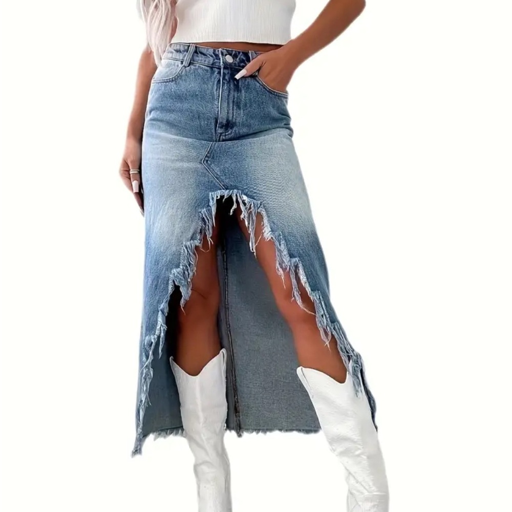 Blue Asymmetrical Skirt with Distressed Hem Brand new in package